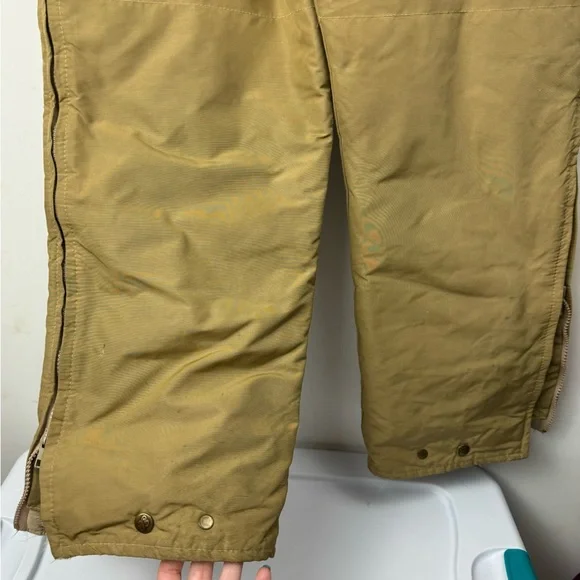 Vtg Eddie Bauer Mens Goose Down Bib Overalls Sz S/M Tan Khaki